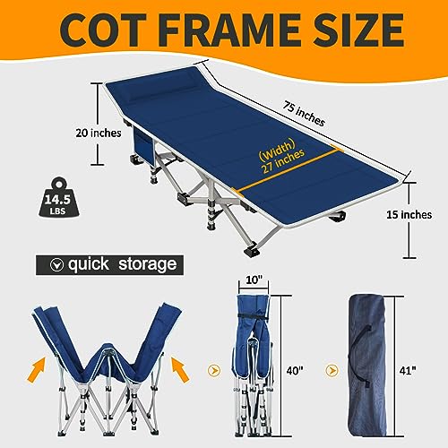 2 Pack Camping Cot with Mattress Comfortable Cot Bed Folding Cot Heavy Duty Cots for Sleeping with Carry Bag for Adults Kids Guest Bed Outdoor Indoor