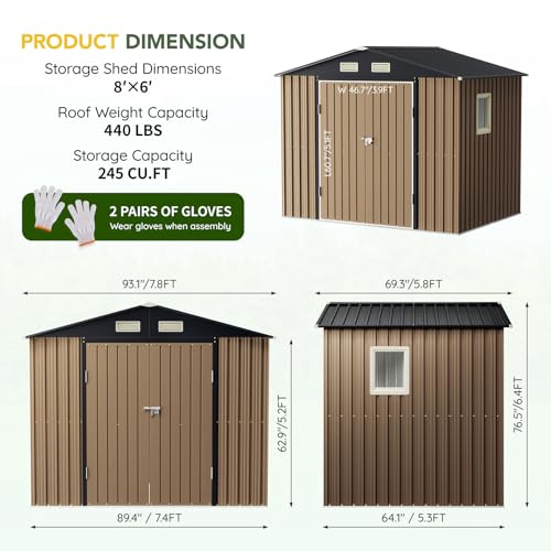 6x4FT Outdoor Steel Storage Shed with Clear Window, Lockable Doors, Weather-Resistant Metal Tool Shed for Garden, Backyard, Patio, and Utility Storage
