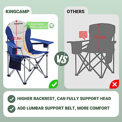 KingCamp Oversized Camping Folding Chair, Heavy Duty 450 LBS with Lumbar Support, Padded Outdoor Chair with Cup Holder