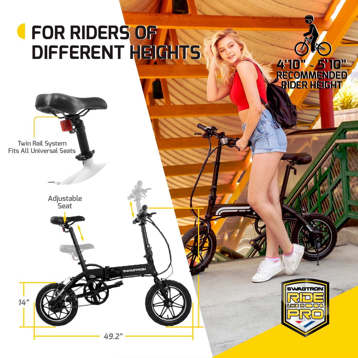 Swagtron Swagcycle EB5 Pro Plus Lightweight Aluminum Folding Electric Bike with Pedals - Sports Supplies Online Store