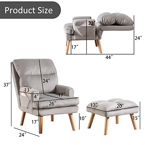 INZOY Accent Chairs with Ottoman, Velvet Fabric Armchair with Ottoman for Bedroom Living Room
