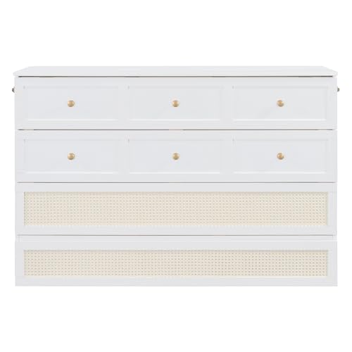 Ball & Cast Queen Size Solid Pine Murphy Bed Chest,Cabinet Hideaway Bed with Charging Station and Large Storage Drawer,Wood Wall Bed can be Folded