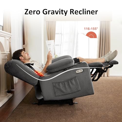 MCombo Zero Gravity Power Recliner Chair with Heat and Vibration Massage, Reclining Chair with USB & Type C Ports, Cup Holders for Living Room