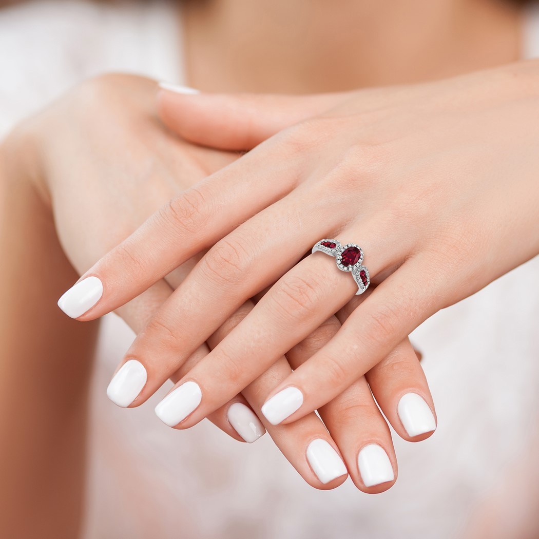 14k White Gold Lab Grown Diamond and Oval Created Ruby Ring Size 7.00 Jewelry Gifts for Women