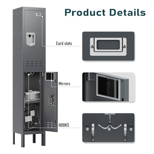Metal Cabinet Home Office Storage,Lockers,Lockable Employees Metal Locker with Door,54" Height Steel Locker,Lockable Steel Locker for Gym,School,Home