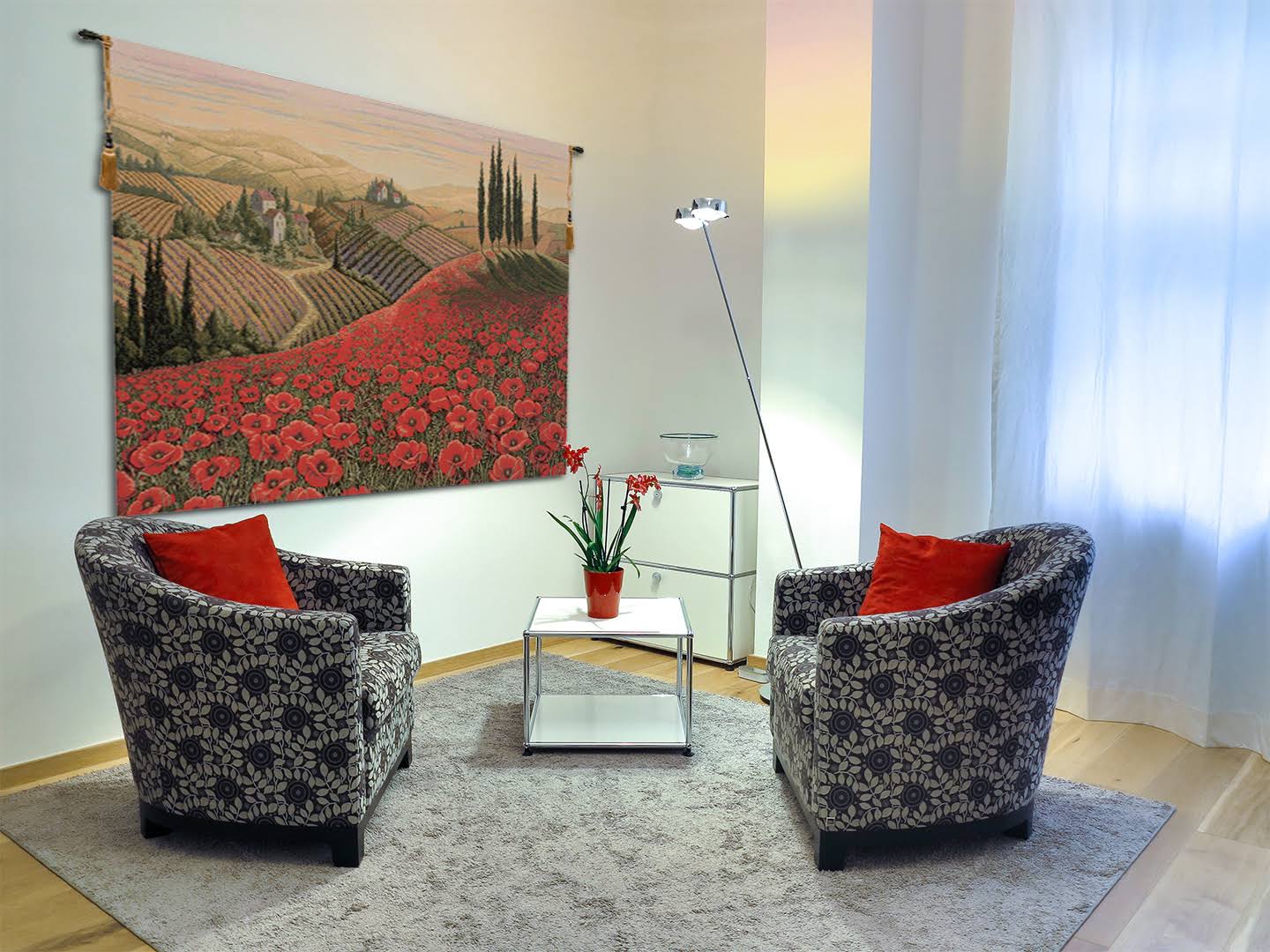 Tuscan Poppy Landscape Italian Wall Tapestry