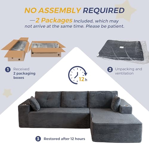 MAXYOYO 110" Modular Sectional Couch with L-Shape Chaise, Modern Boneless Couch for Living Room, Sofa in A Box, Oversized Sofa Sleeper with Deep Seat