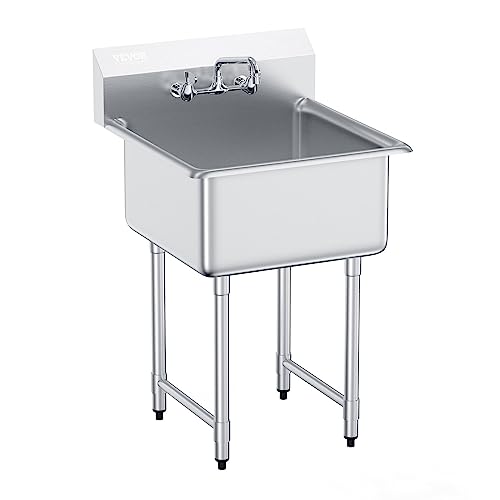 VEVOR Stainless Steel Prep & Utility Sink, 1 Compartment Free Standing Small Sink Include Faucet & legs