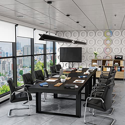 FAMAPY 7.2FT Conference Table Podcast Table, Black Metal Frame, Rectangular Office Table Meeting Table Podcast Table