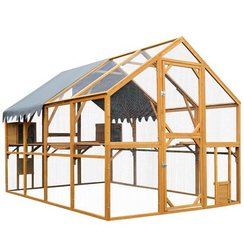 109.6'' Large Wood Chicken Coop Enclosures,Walk-in Poultry Cage
