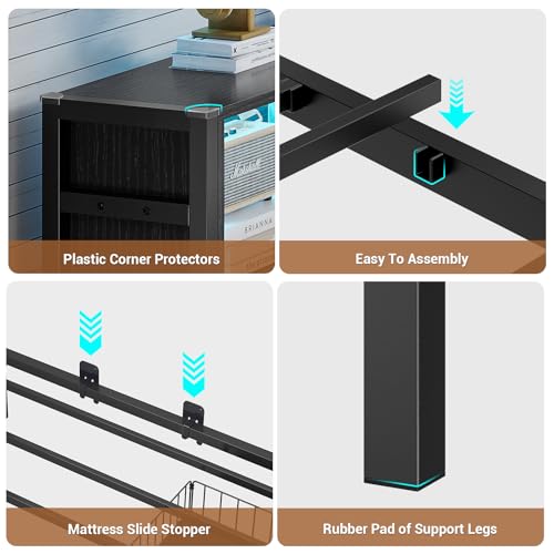 Hasuit Corner Bed Frame with Storage Bookcase, Twin Daybed with Storage Drawers Underneath, Kids Bed Unit with Charging Station and LED Light
