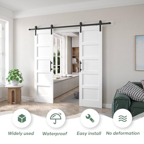 Fredbeck Double 21inx84in White Barn Door and 7FT Sliding Barn Door Hardware Kit Included,Solid,MDF, PVC Surface,DIY Assembly,5-Panel