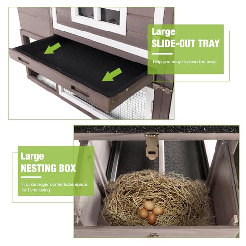 GUTINNEEN Mobile Chicken Coop with Wheels Expandable Chicken Tractor Outdoor Hen House for 2-4 Chickens 67.3" L(Brown)
