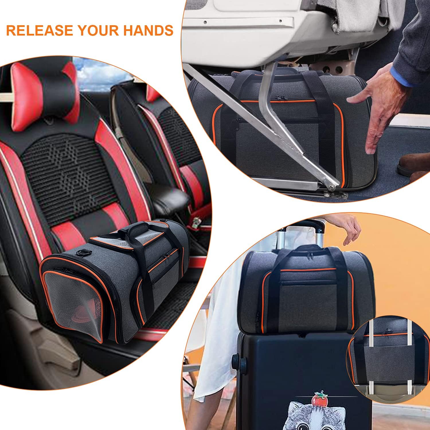 Cat Carrier, 3 Sides Expandable Foldable Pet Carrier for Medium Cat Small Dog