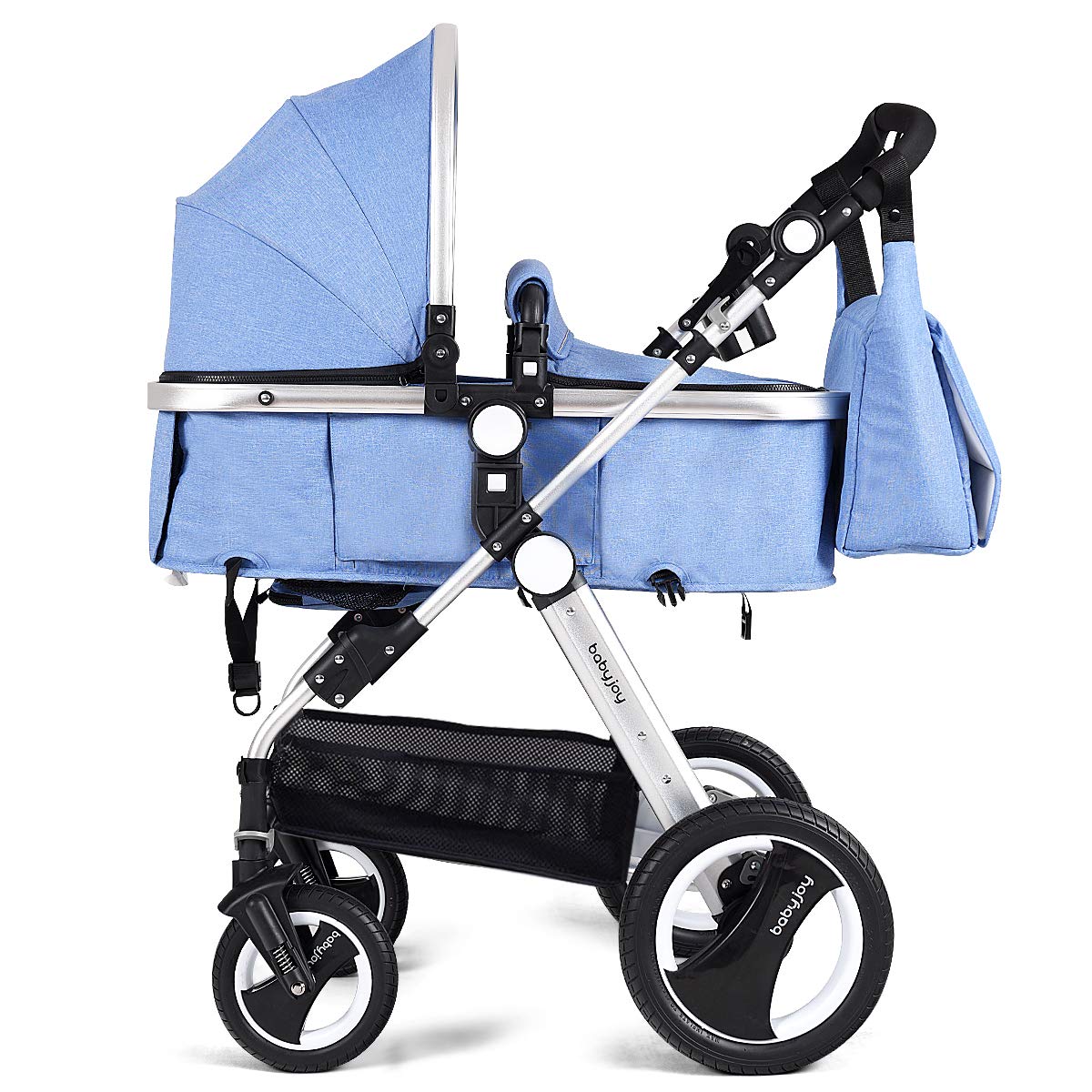 BABY JOY Baby Stroller, 2-in-1 Convertible Bassinet Reclining Stroller, Foldable Pram Carriage with 5-Point Harness, Including Cup Holder, Foot Cover
