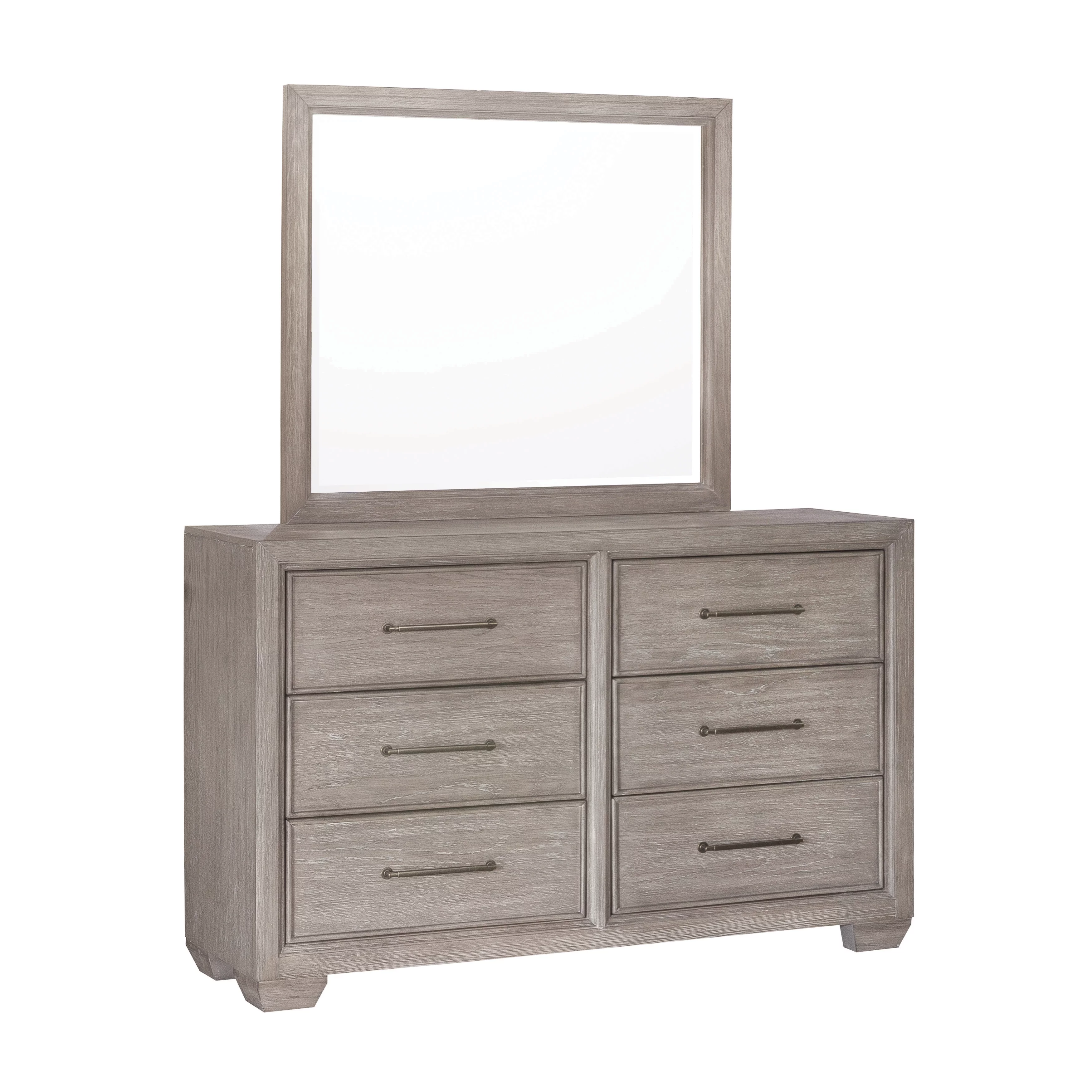 Ennesley Gray Wood Bedroom Set with Upholstered Panel Queen Bed, Dresser, Mirror, 2 Nightstand, and Chest
