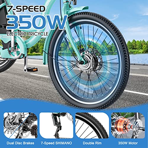 MOONCOOL Electric Tricycle for Adults, 350W 36V Electric Trike Motorized Three Wheel Electric Bicycle