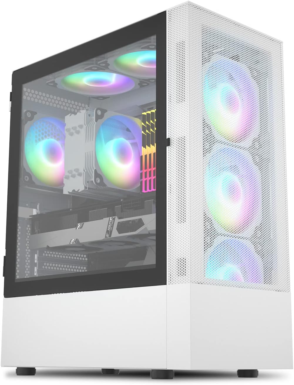 Vetroo A03 Mid-Tower ATX Gaming PC Case, Pre-Installed 3pcs ARGB/PWM Fans with Controller, Door Opening Tempered Glass Design
