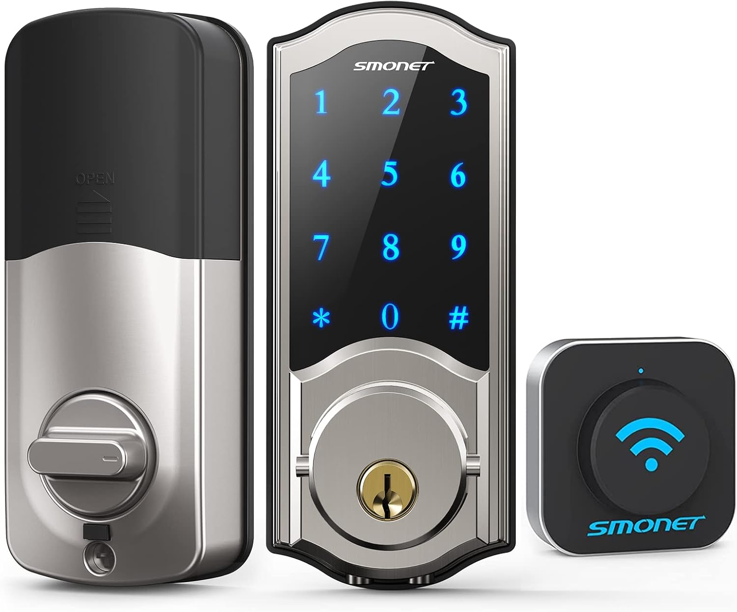 WiFi Smart Lock,SMONET Electronic Digital Bluetooth Smart Deadbolt,Keyless Entry Door Lock with Keypads,Gateway Hub Included, Remotely Control