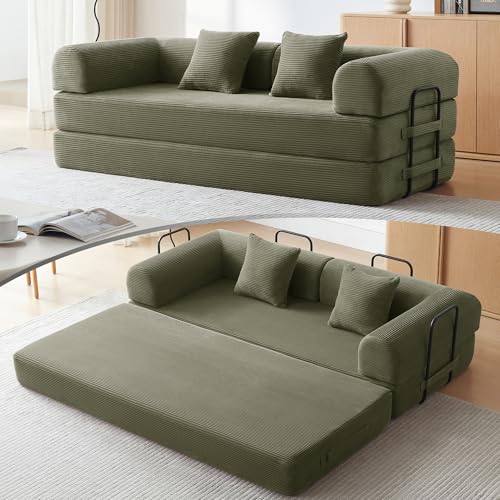 Convertible Sleeper Sofa Bed with Cylindrical Pillow, Comfy Foldable Sofa Bed Compressed Sofa in Box