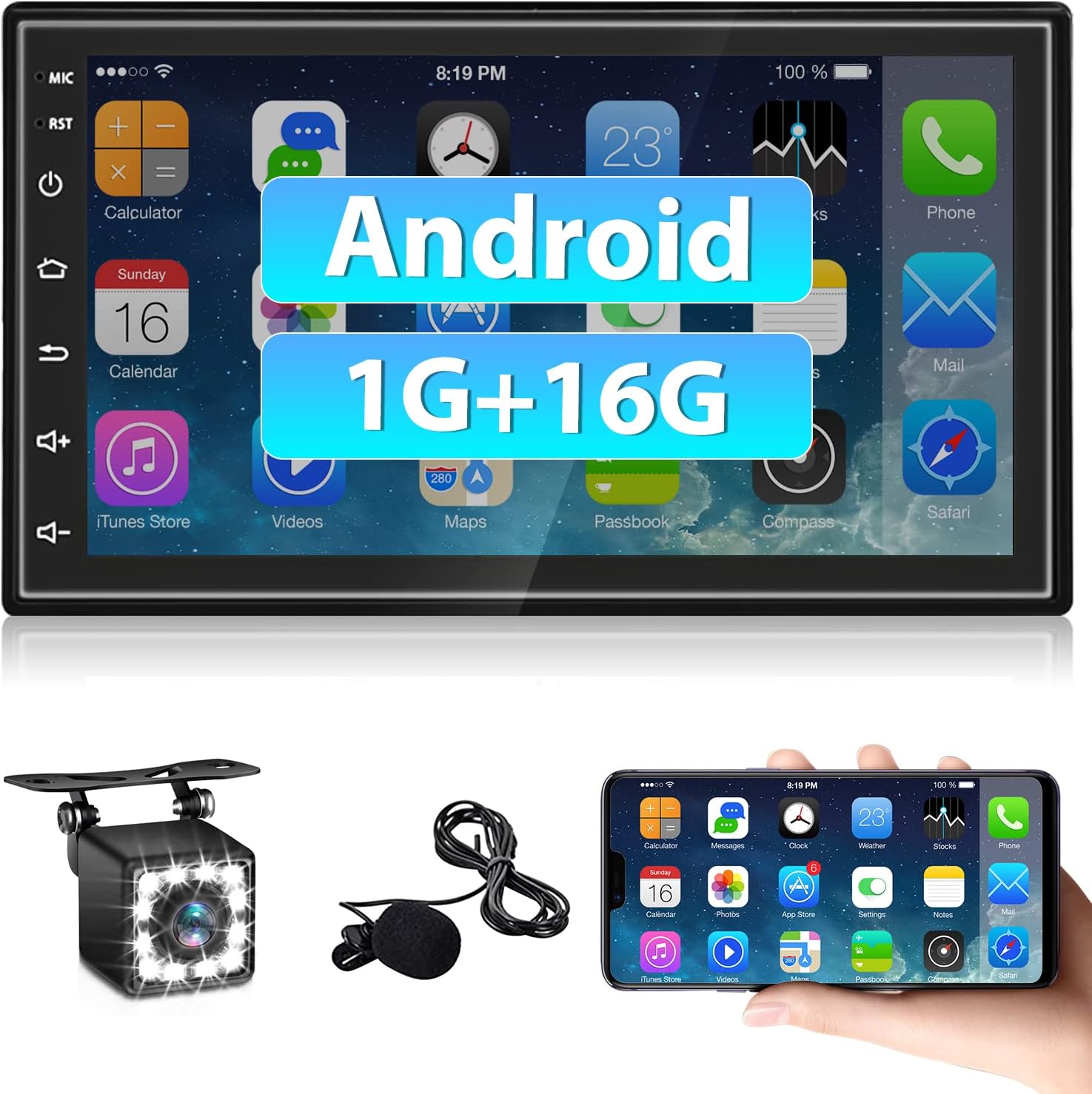 Double Din Android Car Radio with Navigation System Touch Screen Car Stereo Bluetooth Multimedia Player WiFi FM Radio with Backup Camera