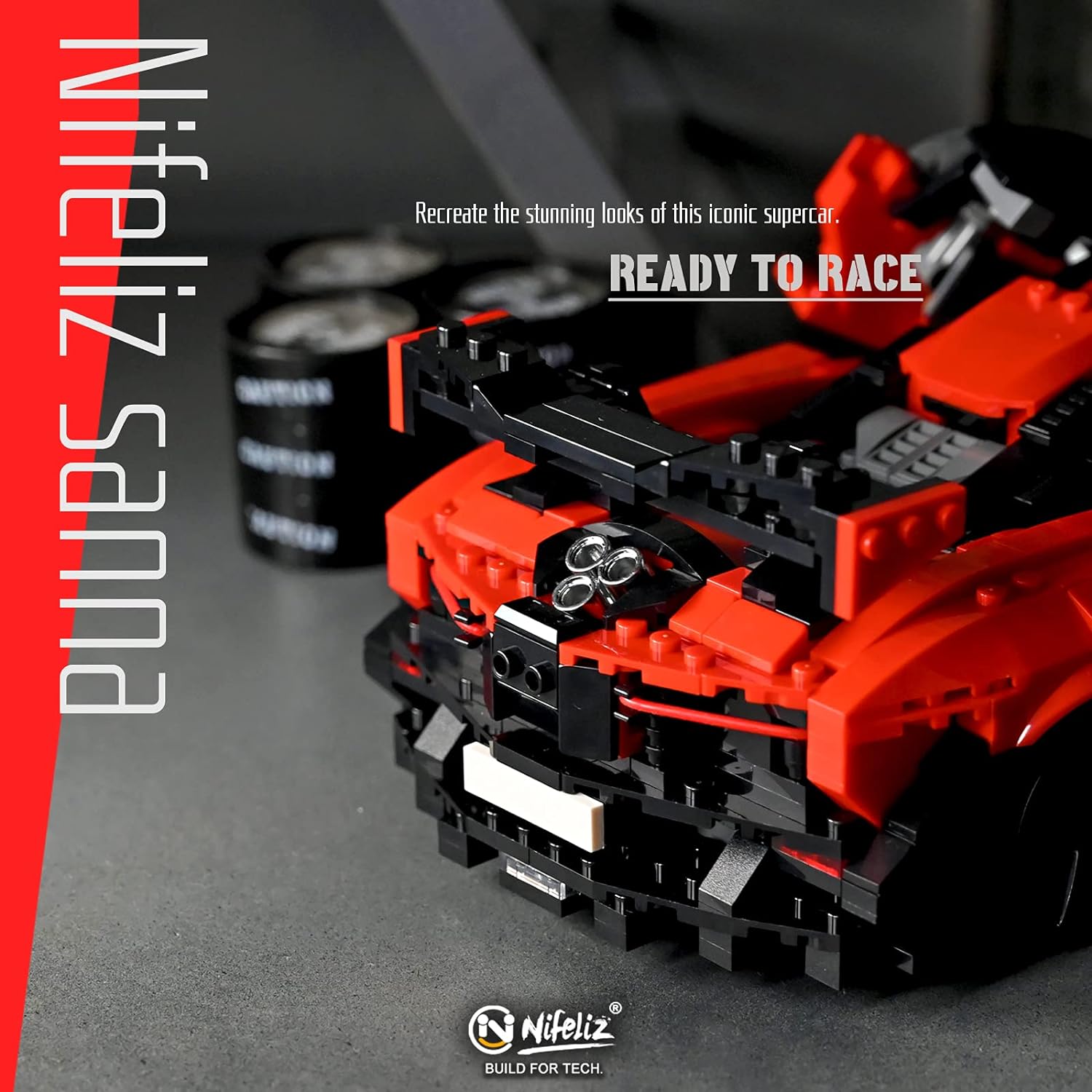 Nifeliz Super car Sanna MOC Building Blocks and Construction Toy, Adult Collectible Model Cars Set to Build, 1:12 Scale Sports Car Model (1182 Pcs)