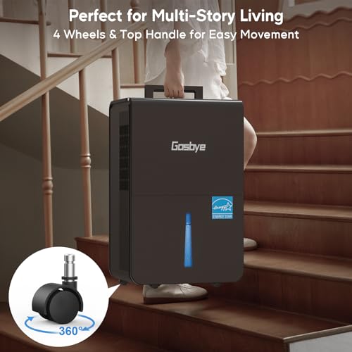 Gasbye Energy Star Dehumidifier for Basement with Drain Hose, Max 115 Pints/Day Dehumidifier for Large Room, Powerful Humidity Control, Easy Drainage