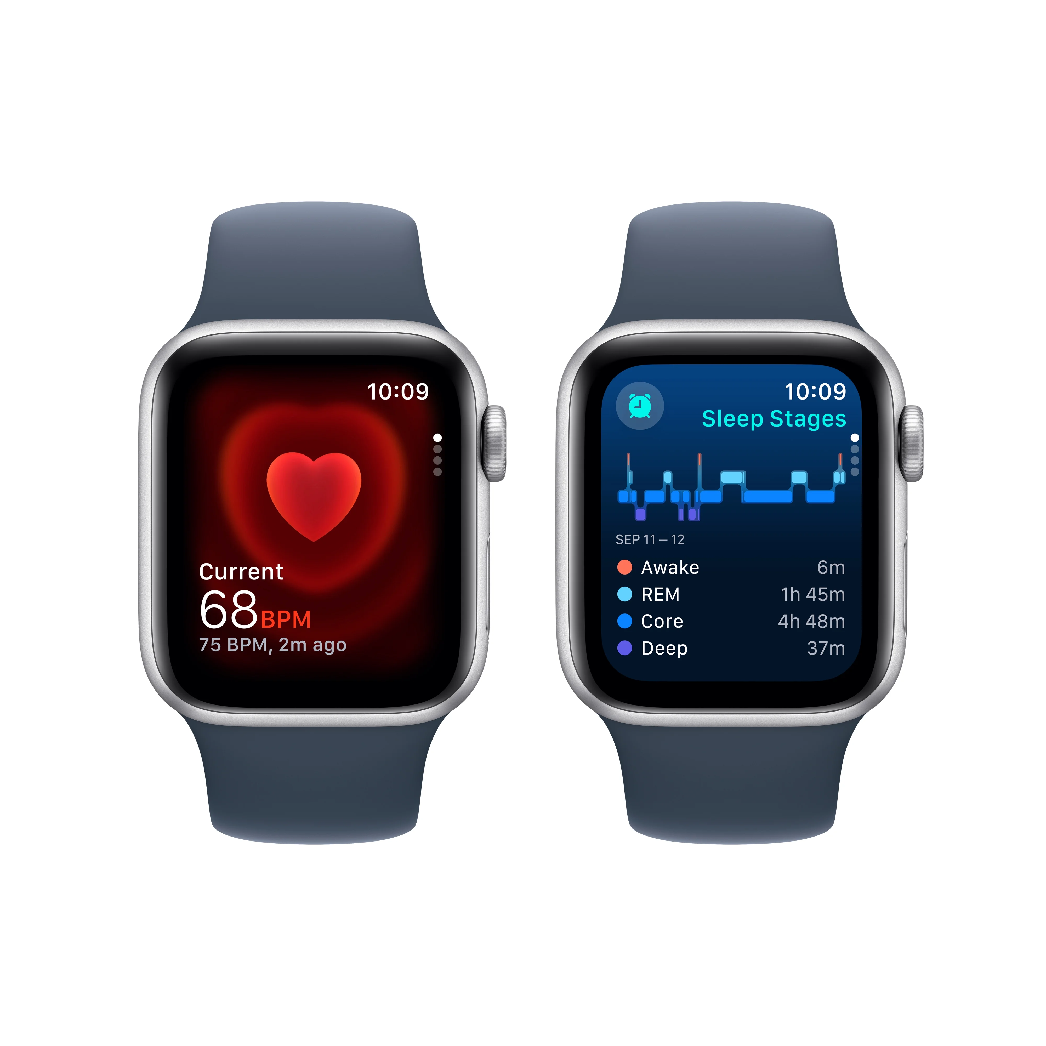 Apple Watch SE (2nd Gen) GPS 40mm Silver Aluminum Case with Storm Blue Sport Band - S/M. Fitness & Sleep Tracker, Crash Detection, Heart Rate Monitor