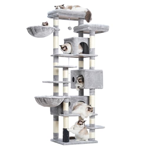 Hey-brother Cat Tree, 74 inches Multi-Level XL Large Cat Tower for Indoor Cats with Three Cat Condos
