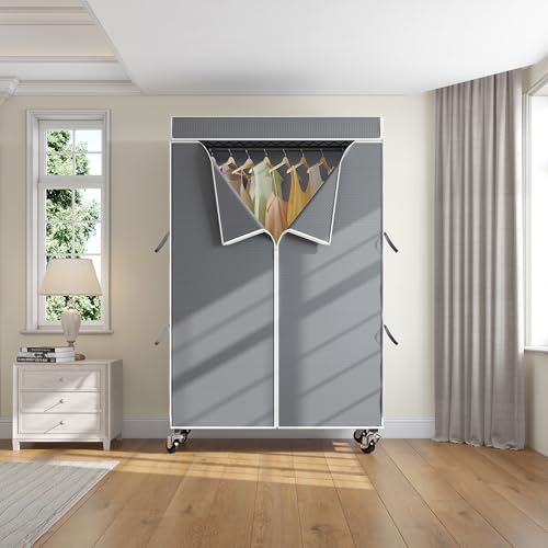 VIPEK R2C Medium Rolling Garment Rack with Cover Heavy Duty Clothes Rack Adjustable Clothing Rack for Hanging Clothes Portable Closets with Double