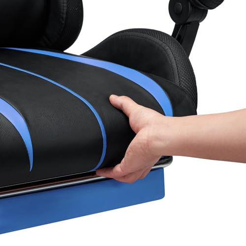 HOFFREE RGB Gaming Chair with Speakers Massage Computer Gaming Chair with LED Lights and Footrest High Back Video Game Chair for Adults Blue and Black