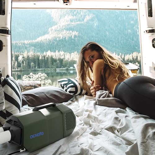 DENBIG Tent Air Conditioner for Camping Outdoors, 1,500 BTU Portable Air Conditioner with Fan Mode for Truck Van, Windowless and Dual Hoses