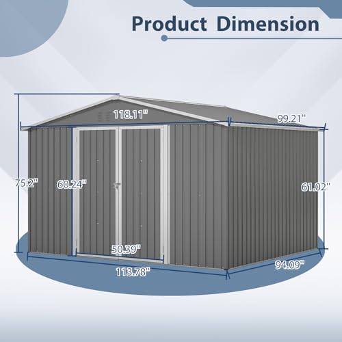 6x4 ft Small Outdoor Metal Storage Shed with Floor Frame & Lockable Door, Heightened Entry Garden Tool Shed for Backyard, Durable Galvanized Steel