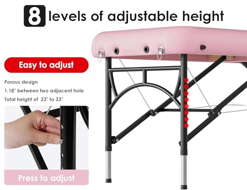 CLORIS 84" Professional Massage Table Portable 2 Folding Lightweight Facial Solon Spa Tattoo Bed Height Adjustable with Carrying Bag & Aluminium Leg