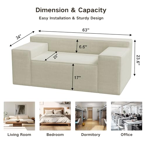Modern Loveseat, Sofa Couch in a Box, No Assembly Needed, with 2 Pillows, Cat-Scratch Resistant Linen,Small Sofa for for Small Space, Living Room
