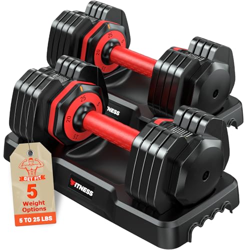Adjustable Dumbbells Set of 2, 1-Sec Adjustable Weights Dumbbells Set, 5 in 1 Free Dumbbell with Anti-Slip Texture Handle
