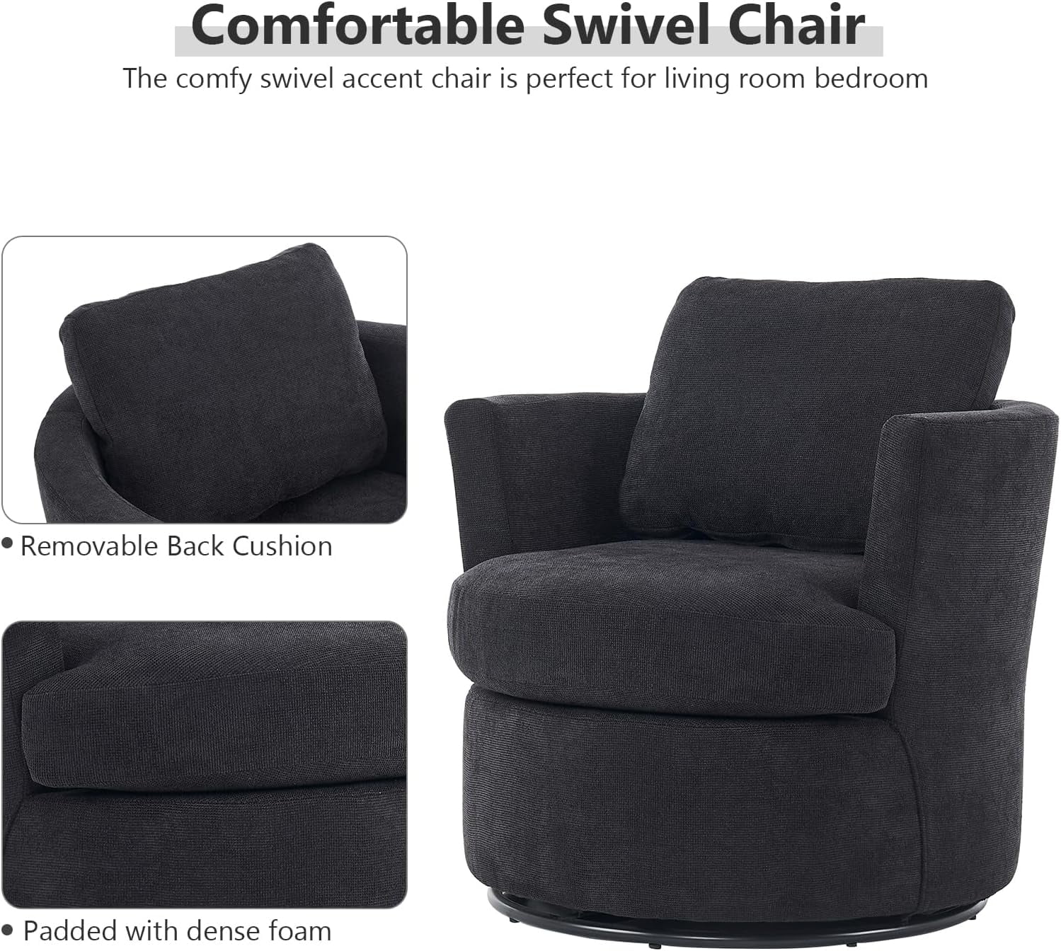 Lecut Swivel Accent Chair Barrel Chair Comfy Upholstered Round Swivel Chair for Living Room Bedroom Modern Armchair with Back Cushion Oversized Chair
