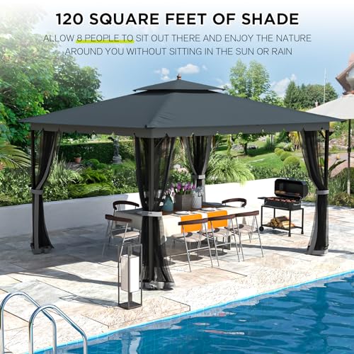 [Upgraded] 10x12 Gazebo with Mosquito Netting,Sturdy Metal Outdoor Patio Gazebo[Heavy Duty Frame],Canopy Tent with Dual Air Roof,Patio Canopy Tent