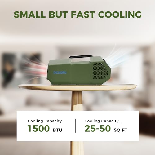 DENBIG Tent Air Conditioner for Camping Outdoors, 1,500 BTU Portable Air Conditioner with Fan Mode for Truck Van, Windowless and Dual Hoses