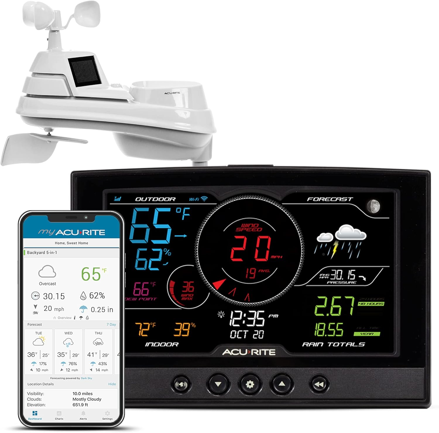 AcuRite Iris (5-in-1) Home Weather Station with Direct-to-Wi-Fi Wireless Display and Alerts for Remote Monitoring Indoor/Outdoor Temperature and