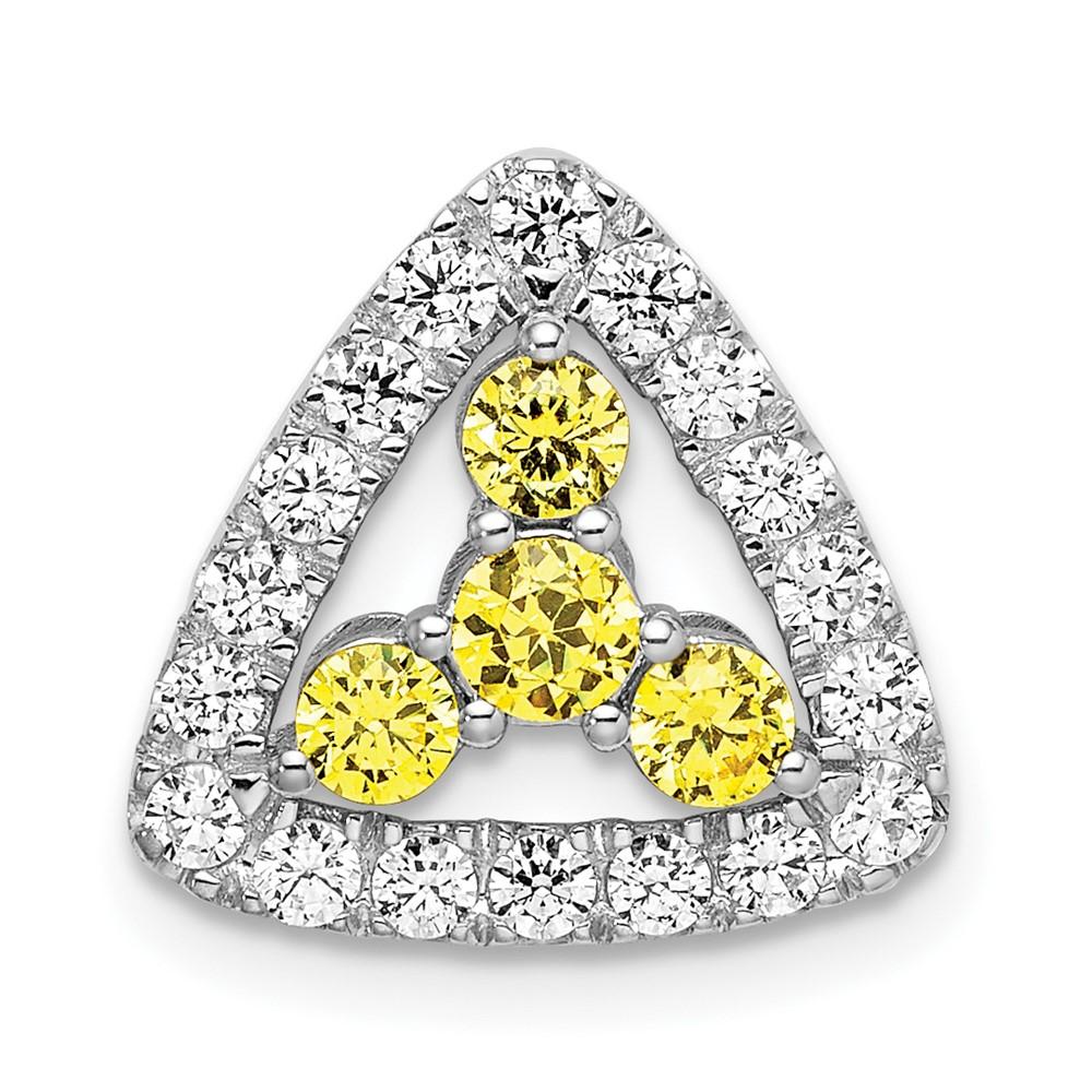 14K White GoldLab Grown Real Diamond SI1/SI2, G H I, Lab Crtd Ylw Sapph Triangle Pend