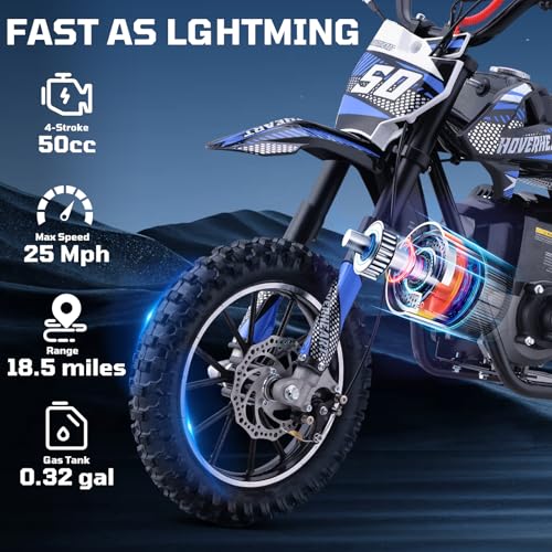 Kids 50cc Dirt Bike, 49cc Gas Dirt Bike for Kids 8-14, Gas Powered Mini Dirt Bikes, 2 Stroke Dirt Bikes, Max Load 165 Lbs