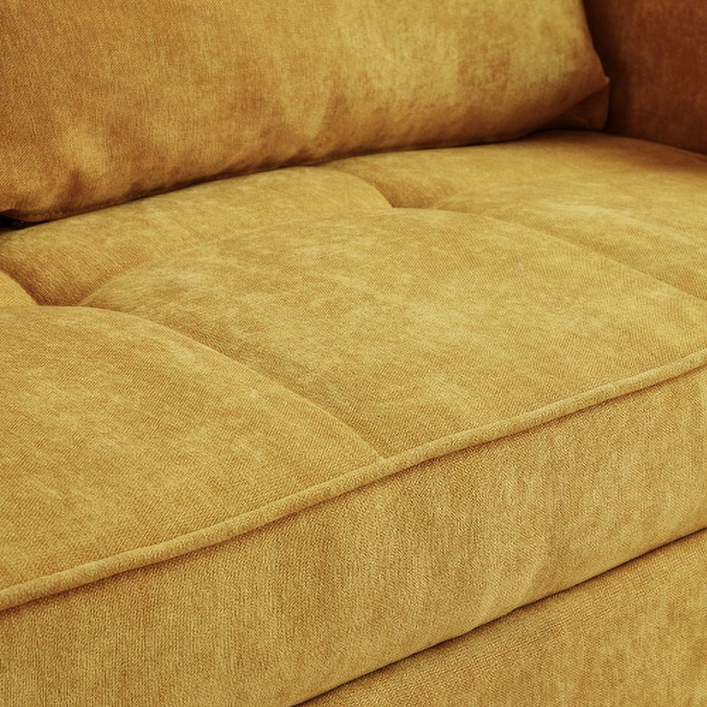Chenille Fabric Pull-Out Sofa Bed,Sleeper Loveseat Couch With Adjustable Armrests-Yellow