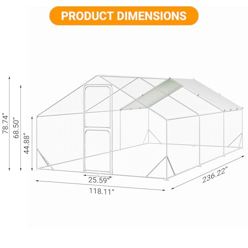 Large Metal Chicken Coop for 12-20 Chickens, Walk in Chicken Coop with Cover, Heavy Duty Poultry Cage for Chicken Run