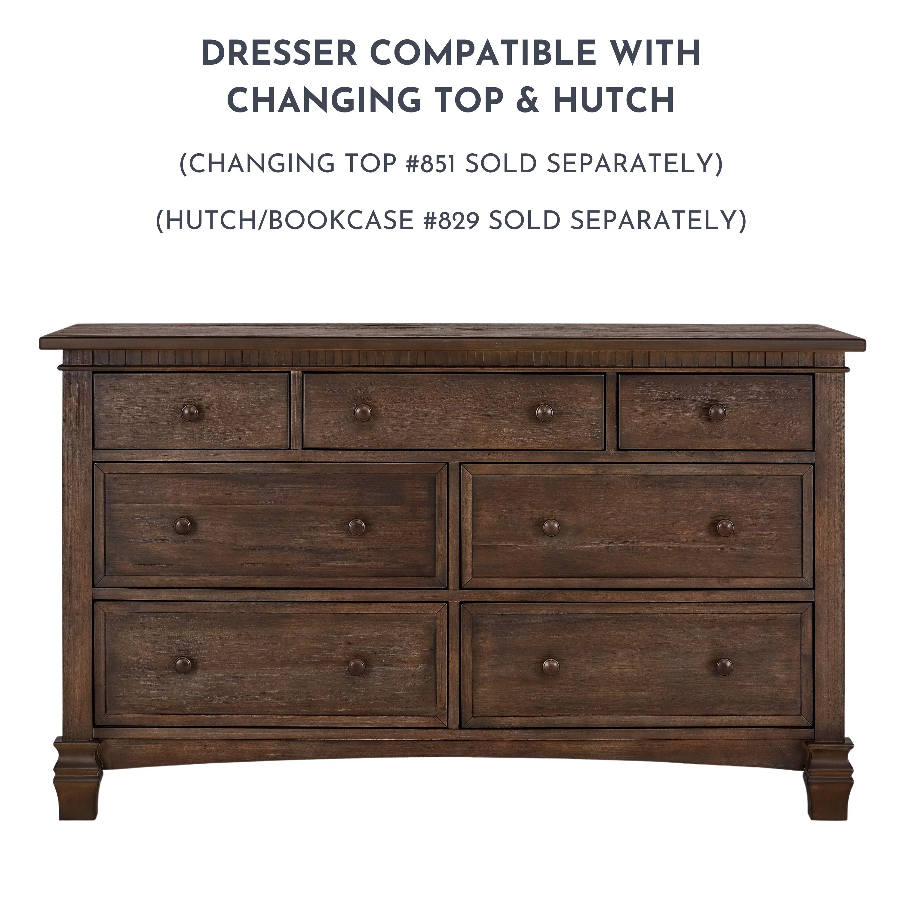 Evolur Cheyenne and Santa Fe Double Dresser, Antique Brown, 7 Drawers