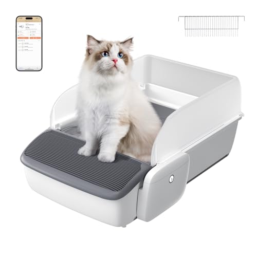 Self-Cleaning Automatic Cat Litter Box with Smart App Control, Open&Lightweight Design, Safe Anti-Pinch Protection, Patented Non-Stick Bottom