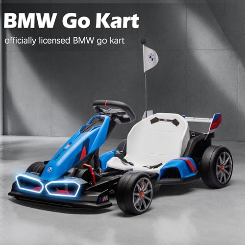 36V Licensed BMW Electric Go Kart, 7.5 MPH Drift Kart with 600W Motor, Outdoor Driftable Kids Race Pedal Go Karting Car w/Adjustable Seat, Lights