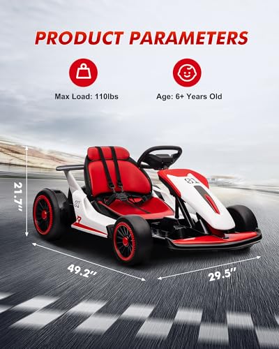 24V Go Kart for Kids 6-12 Year Old,Child Electric Drift Go-Kart with Music Mode,Electric Drifting Go Cart with Powerful Motor for 6+ Years Kid