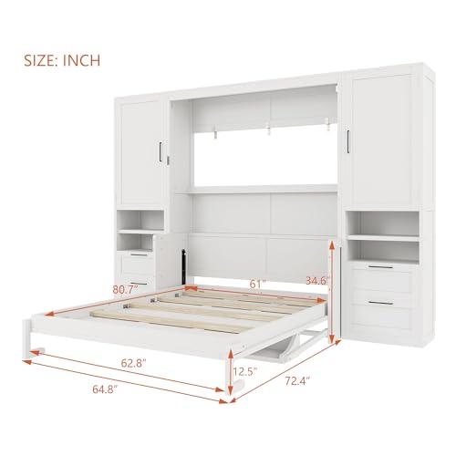 Queen Size Murphy Bed Wall Bed with Desk and Closet,Drawers and Shelves,for Small Spaces Studio Study Office Guest Room Use (Gray#Desk, Queen)