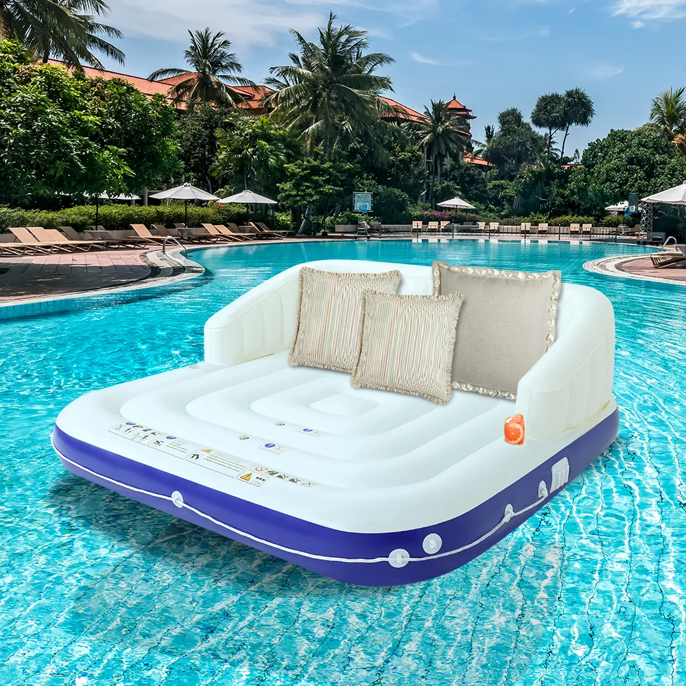 ELECWISH Inflatable Pool Float 2-3 Person Giant Pool Float Lounge with UPF50 Retractable Canopy and Cup Holder Swimming Raft Floating Island